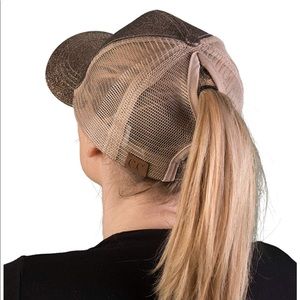 Messy bun/ ponytail trucker hat